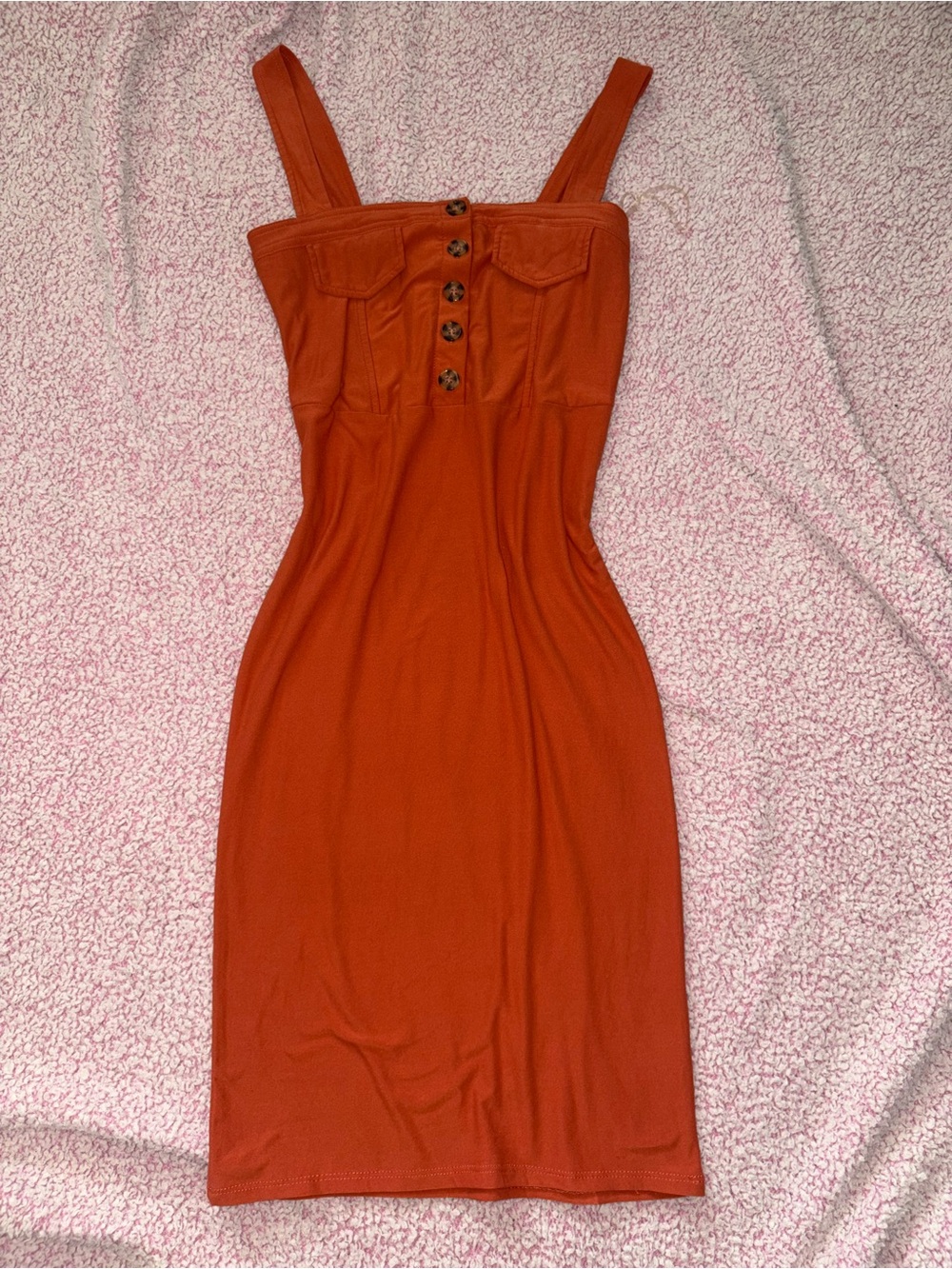 Derek Heart Rust Button-Front Midi Bodycon Dress